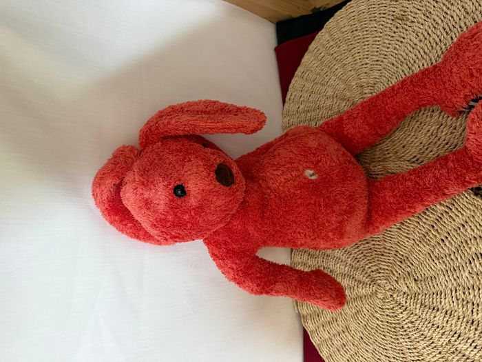 doudou lapin rouge point sur ventre pattes lignée - photo numéro 2