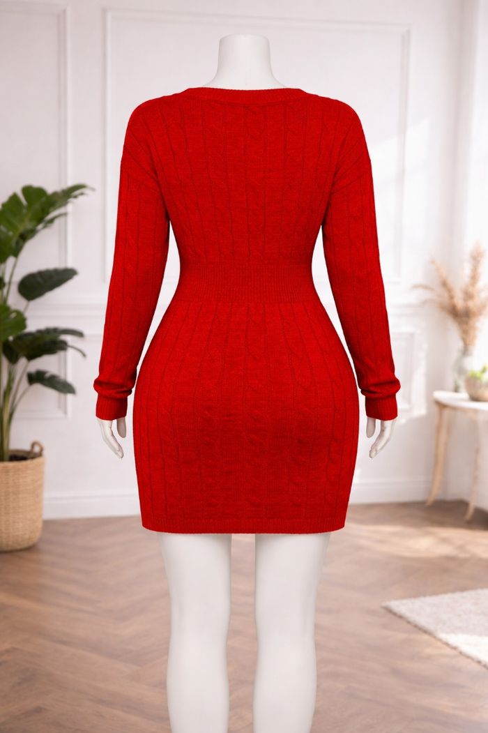 Robe pull en tricot maille torsadée rouge passion Femme taille 52 marque Boohoo 💍 - photo numéro 5