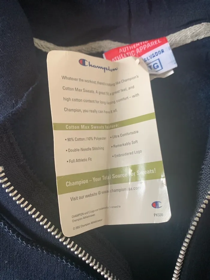 Sweat Champion zippé Bleu Marine - Grande taille XXL - Neuf avec étiquette - photo numéro 5
