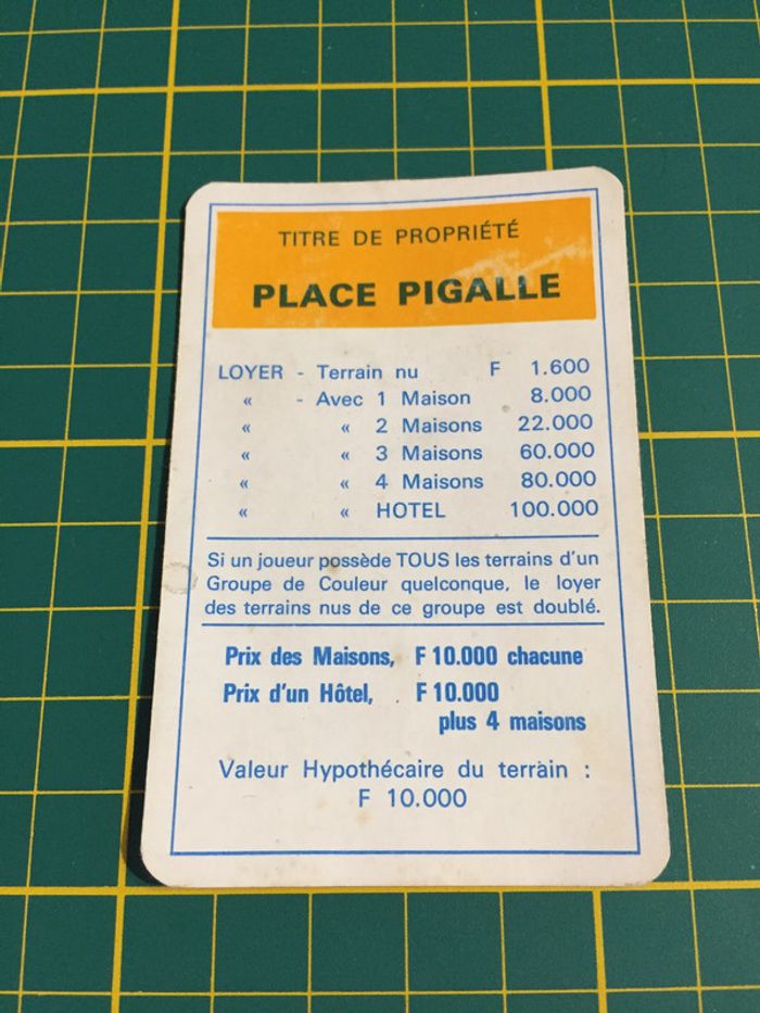 Carte Place Pigalle pièce détachée Monopoly Miro Parker company #A63