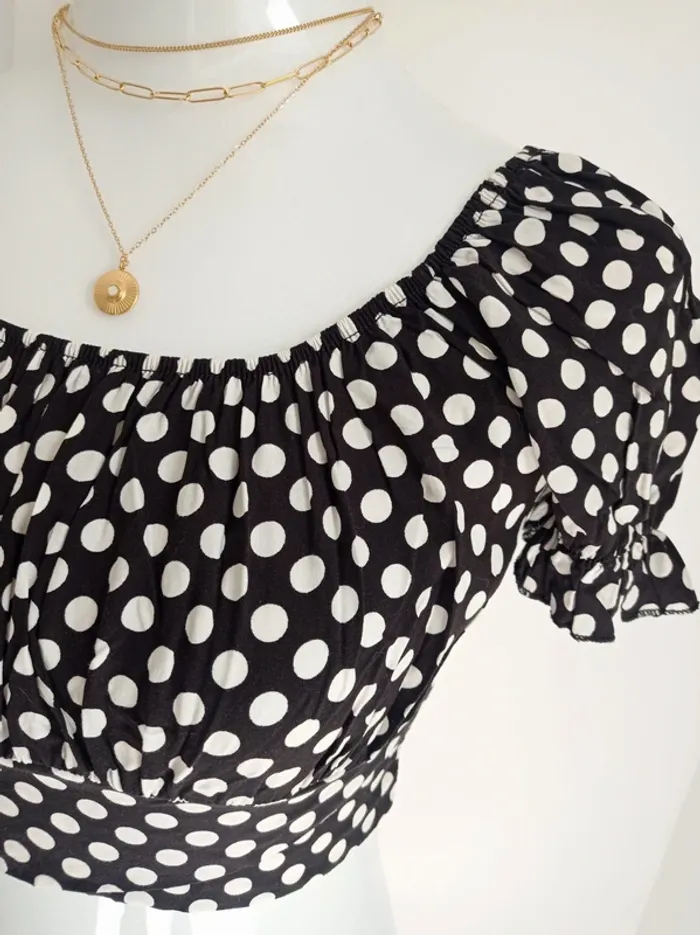 Haut court crop top noir à pois blanc T.M Cloothes - photo numéro 2