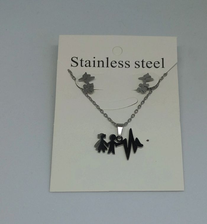 Ensemble boucles oreilles collier acier inoxydable  femme ado