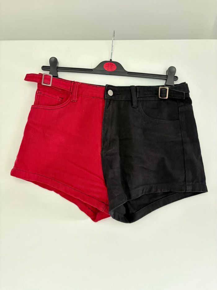 Short en jean bicolore rouge et noir taille haute Shein L - photo numéro 2