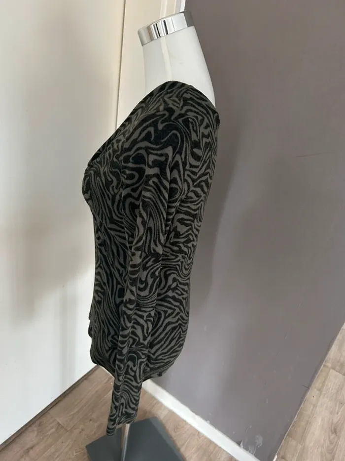Promod pull fin maille imprimée vert, noir, femme, taille 38 - photo numéro 3