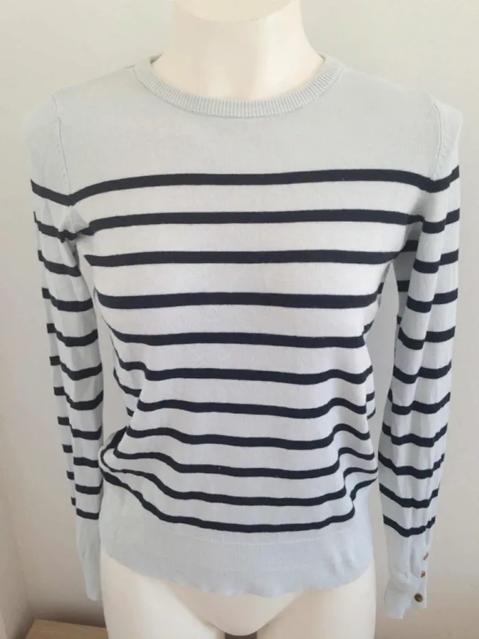 Pull fin col rond manches longues marinière/rayures S 36 Kiabi - photo numéro 2