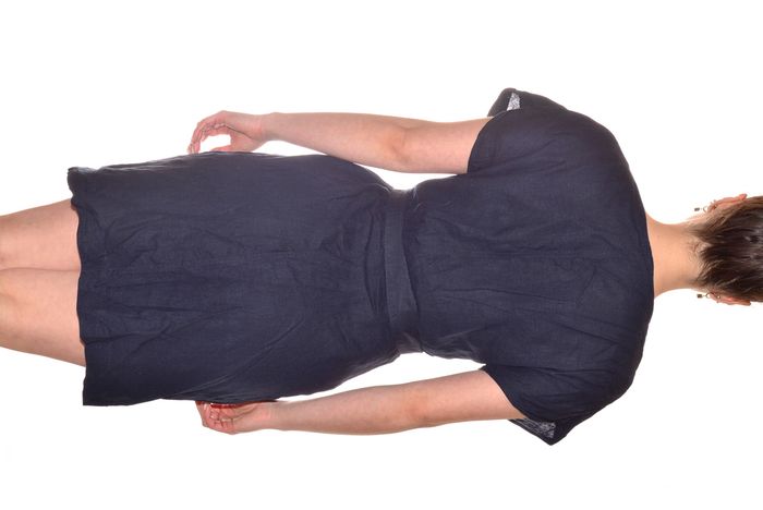 Robe d'été bleu marine uni T38 ceinturée col V manches courtes - photo numéro 3