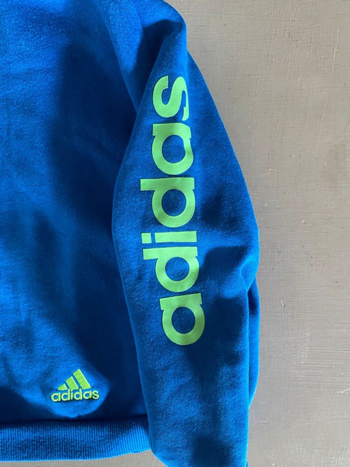 Gilet zippé veste Adidas bleue et verte fluo avec capuche taille 12 / 18 mois - photo numéro 10