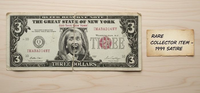 Collector Satirique Rare ! Billet "Trois Dollars" Hilary Clinton - Années 90