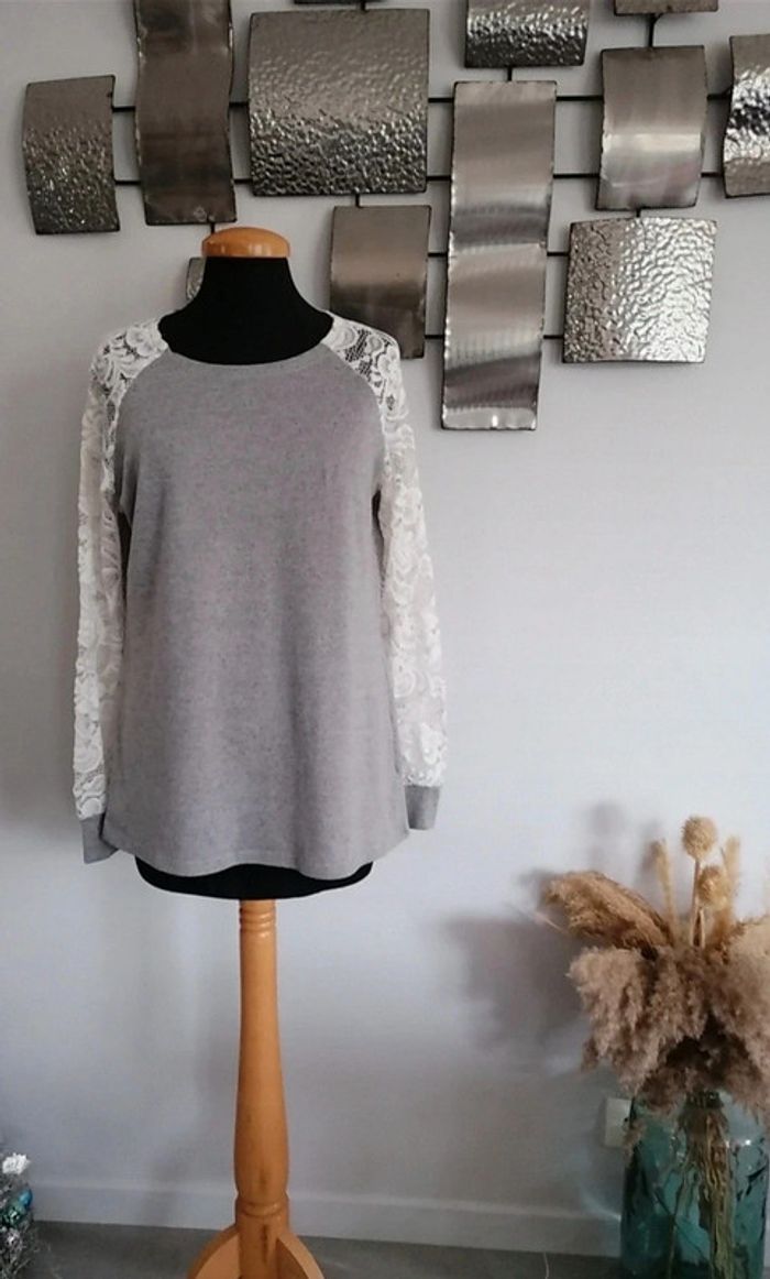 Tee-shirt manches longues dentelle Gémo taille S/M