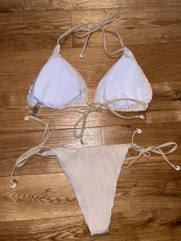 Maillot de bain 2 pièces côtelé coquillages beige - photo numéro 4