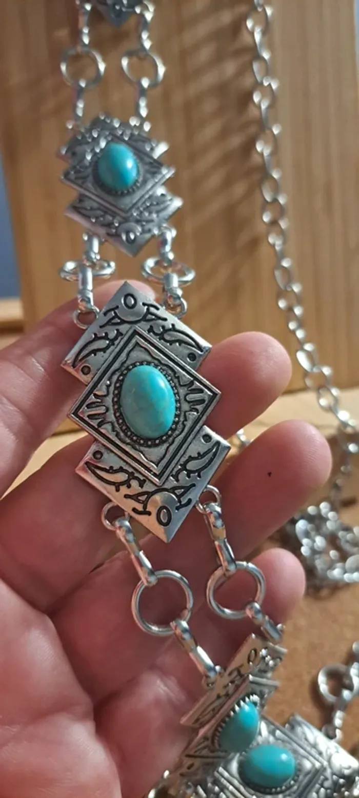 Ceinture bohème argentée avec pierres turquoise 🌵 - photo numéro 3