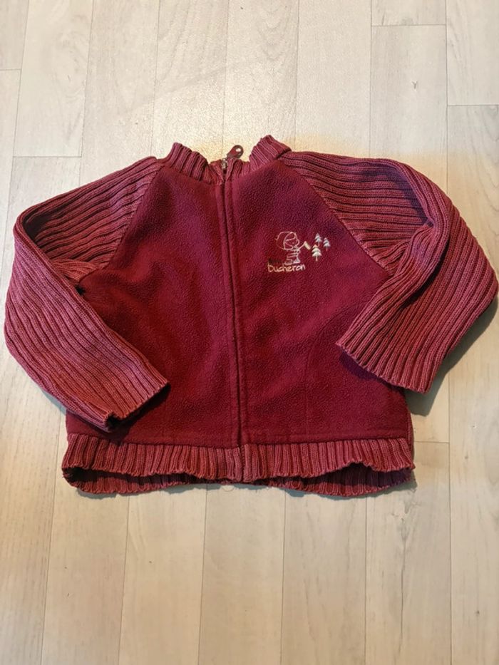 Gilet bordeaux matière pull et polaire kimbaloo 12 mois