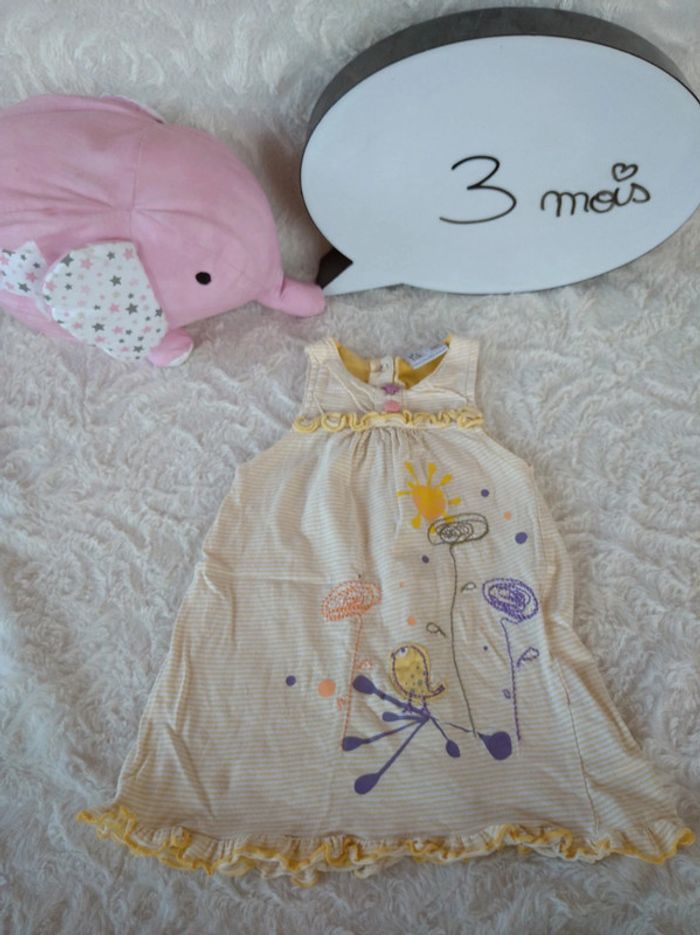 Robe été Fille 3mois Fleurs Oiseaux Pik Ouic 100% coton