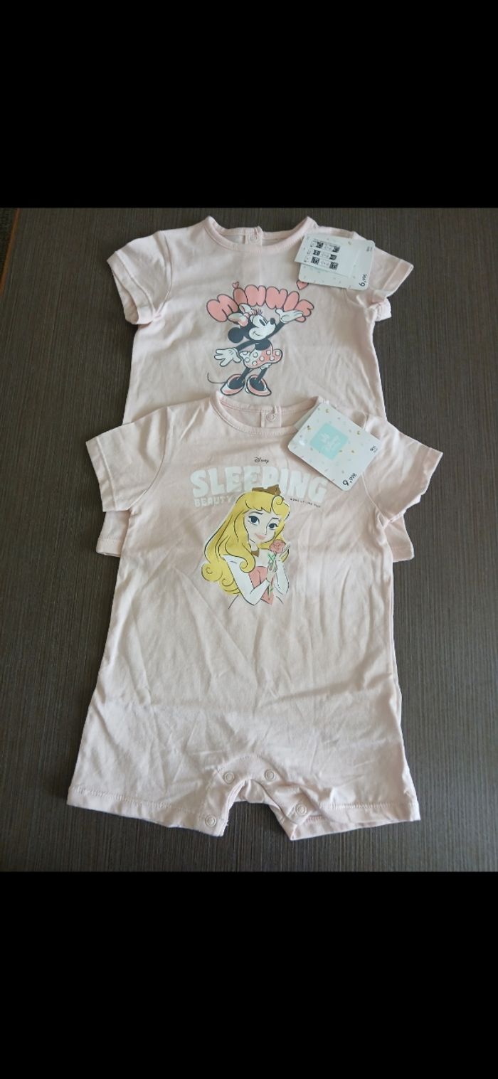 Lot 2 barboteuse combishort fille disney 71 cm 9 mois - photo numéro 1