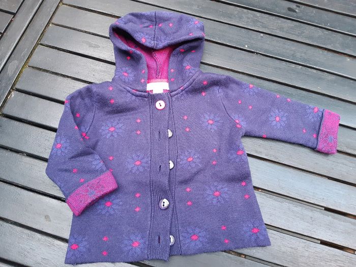 Gilet épais hiver chaud bleu marine rose obaibi bebe fille 3 mois capuche fleurs