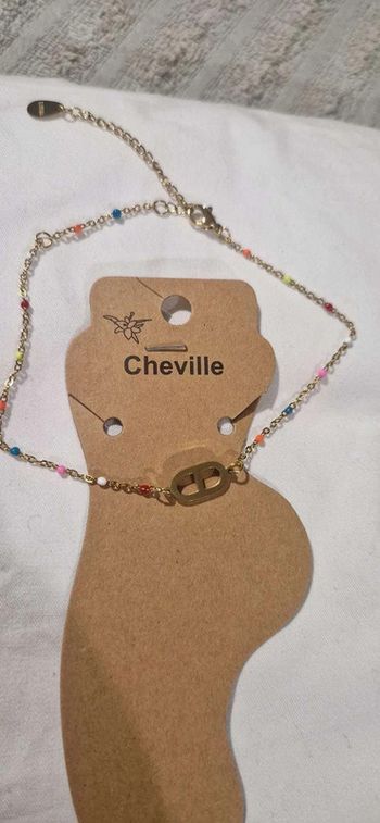 Chaîne cheville réglable acier inoxydable or perles résine couleur CD