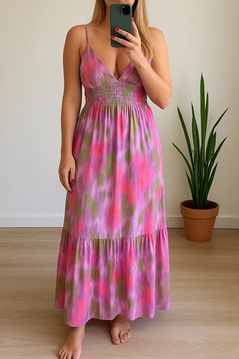 Robe longue fluide rose lila colorée – Taille S – Neuf