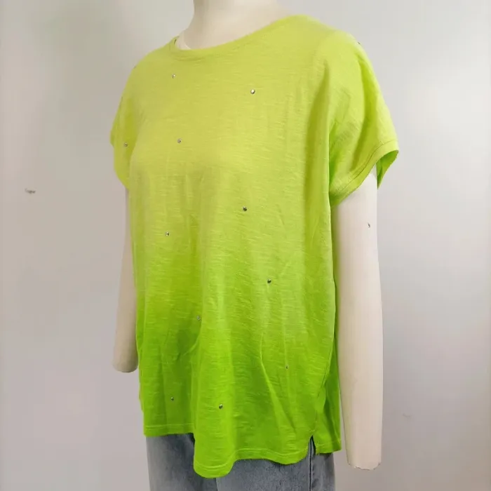T-shirt NEXT vert fluo dégradé strass T40 coupe oversize col rond été summer A962 - photo numéro 2