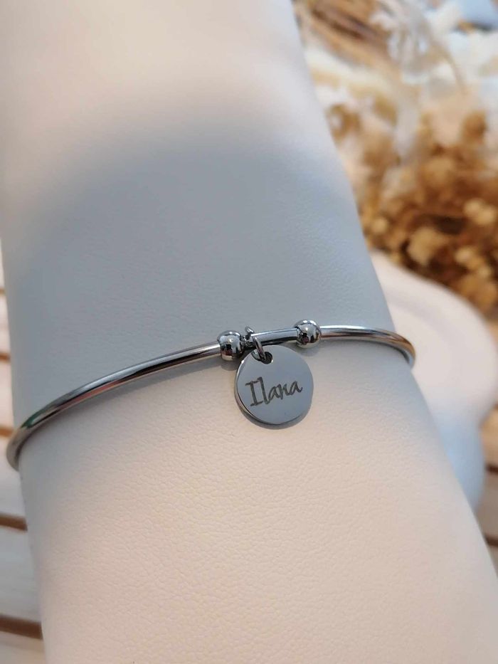 Bracelet jonc personnalisé en acier inoxydable ajustable – Gravure prénom, initiales ou message - photo numéro 3