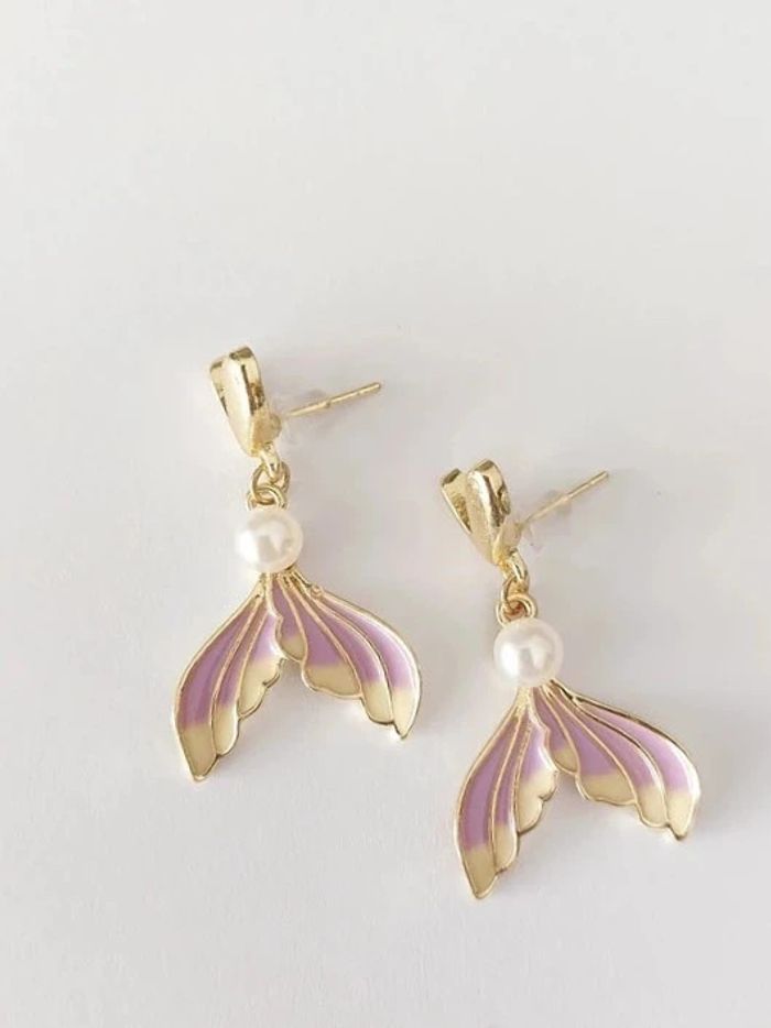 Magnifique paire de boucles d'oreilles pendantes queue de sirène - photo numéro 4