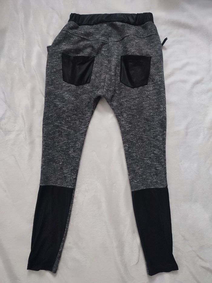 Sarouel bi matière gris et noir sans marque taille s - photo numéro 3