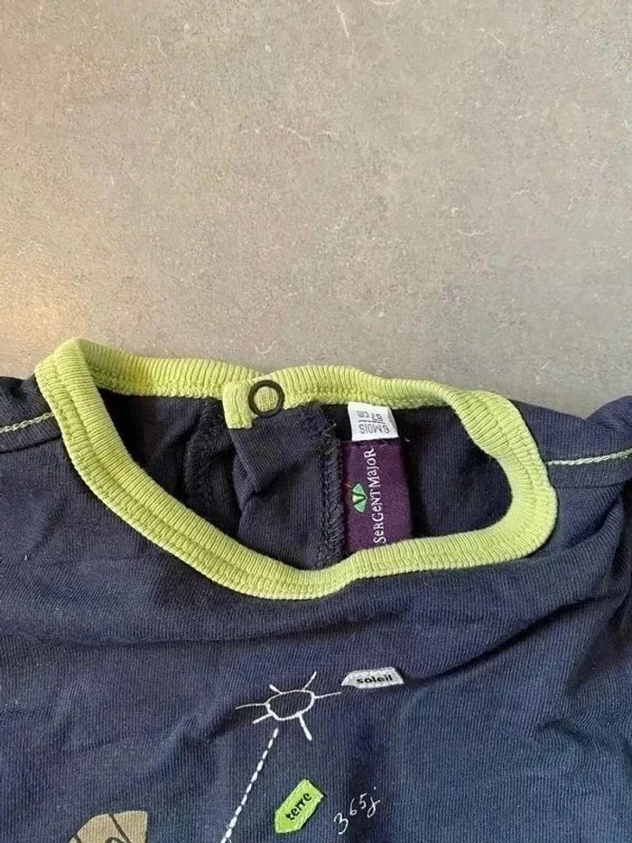 T-shirt Sergent Major - Manches Longues - Bleu Marine & Ecru "Système solaire" 6 mois - photo numéro 2