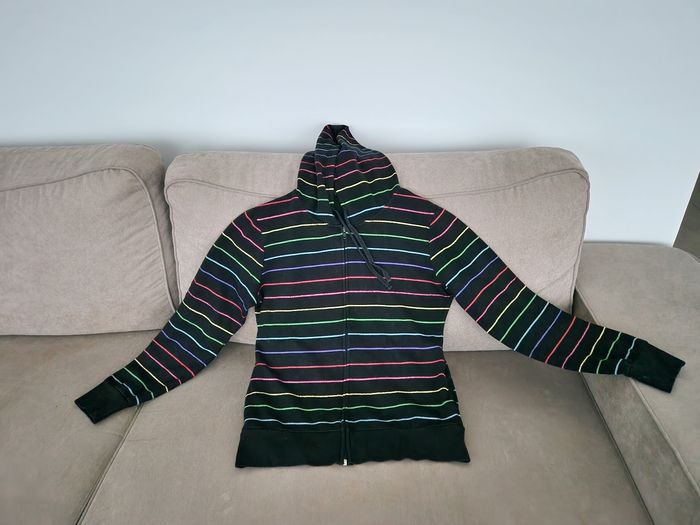 Sweat noir à capuche et rayures colorées Mim - photo numéro 7