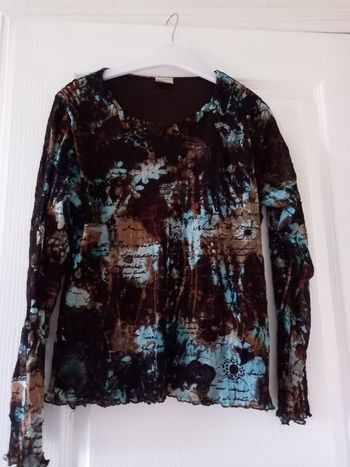 Haut manches longues bleu et marron marque In Extenso taille 42/44