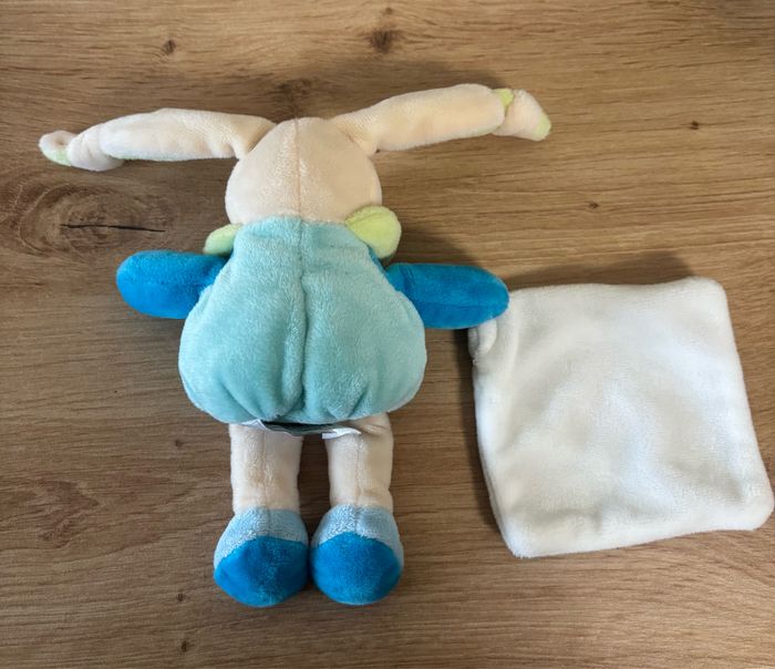 Doudou lapin bleu vert mouchoir blanc doudou et compagnie - photo numéro 3