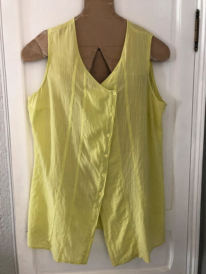 AN62- Blouse longue vert anis « fleur de sel » T 50
