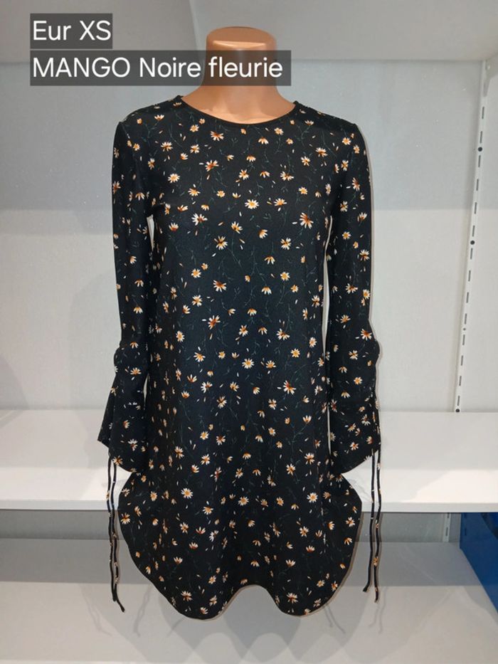 Robe Mango XS Noire fleurie - photo numéro 2