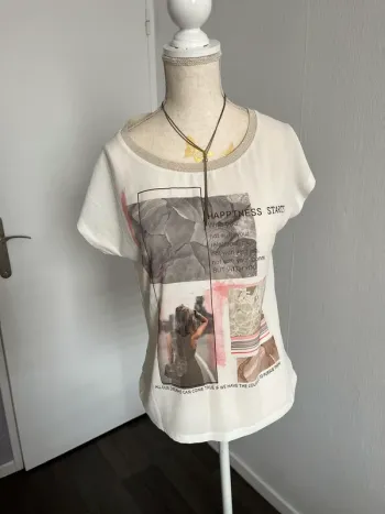 Tee shirt imprimé blanc creme