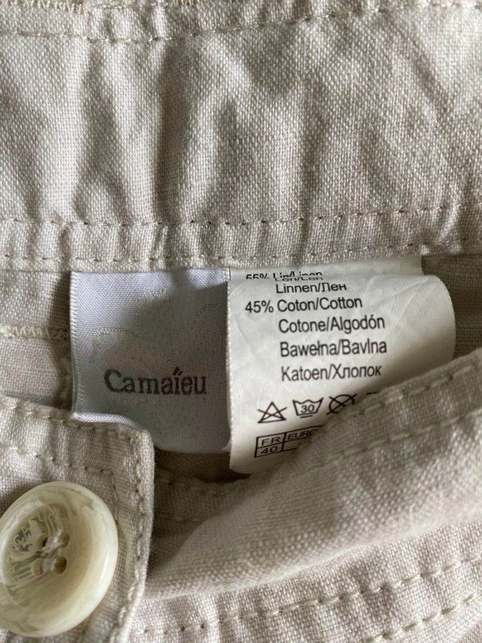 Pantalon crème lin et coton Camaïeu taille 40 - photo numéro 3