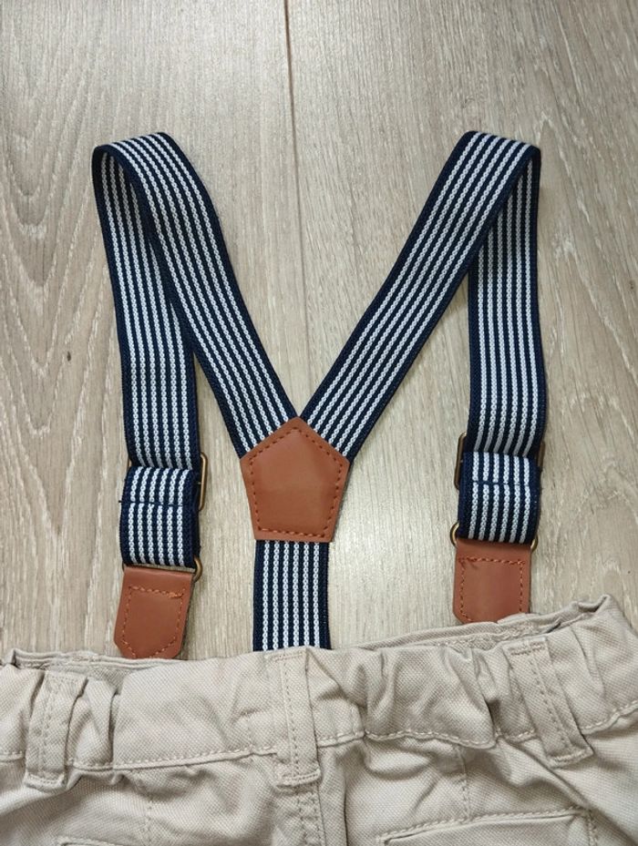 Jean beige avec bretelles réglable largeur hauteur garçon 12 mois In Extenso - photo numéro 7