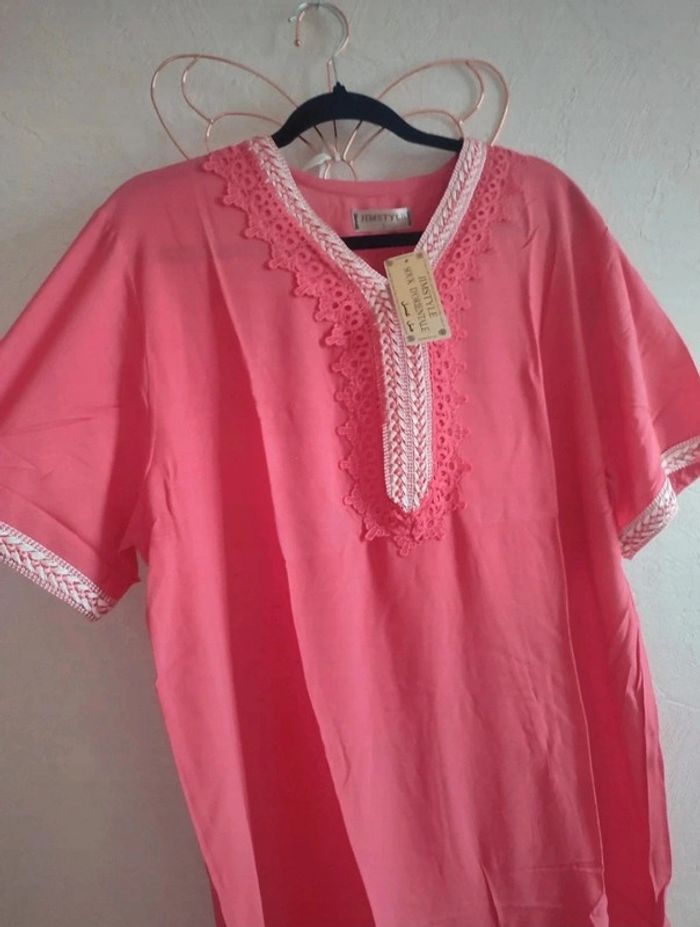 Robe longue d'intérieur été rose taille L - photo numéro 2