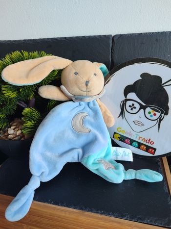 doudou lapin baby nat' beige bleu étoile lune bn0148 luminescent turquoise Gris