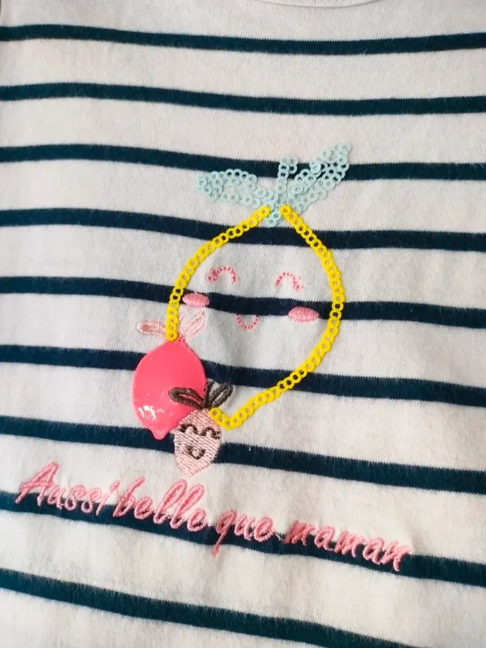 (a) t-shirt rayé marin Mes petits cailloux 12m - photo numéro 3