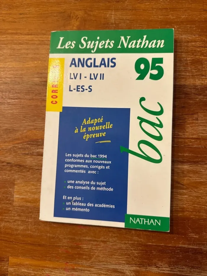 Livre les sujets Nathan anglais bac 95