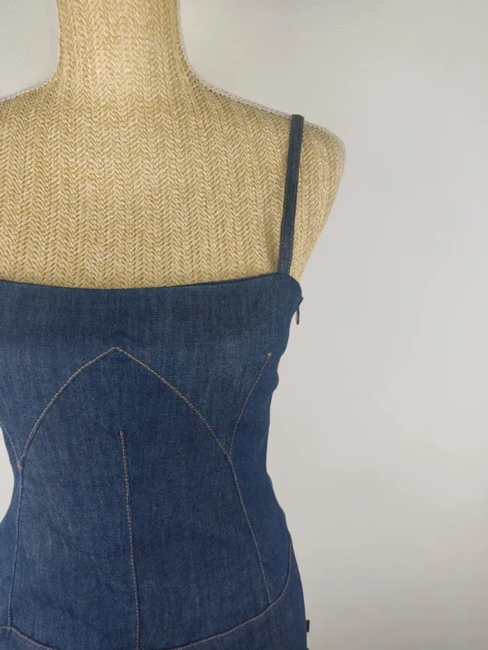 Robe asymétrique et froncée à bretelles en jeans bleu marine vintage taille 38 Christian Lacroix - photo numéro 5