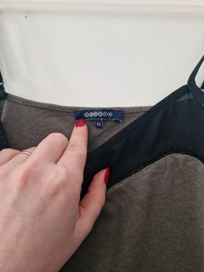 Débardeur femme été fine bretelle kaki noire TBE taille XS bonobo - photo numéro 3