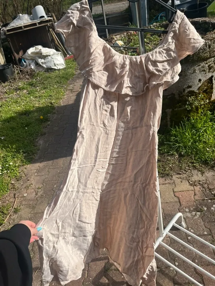 Robe midi blanche à légère rayure grise - photo numéro 3