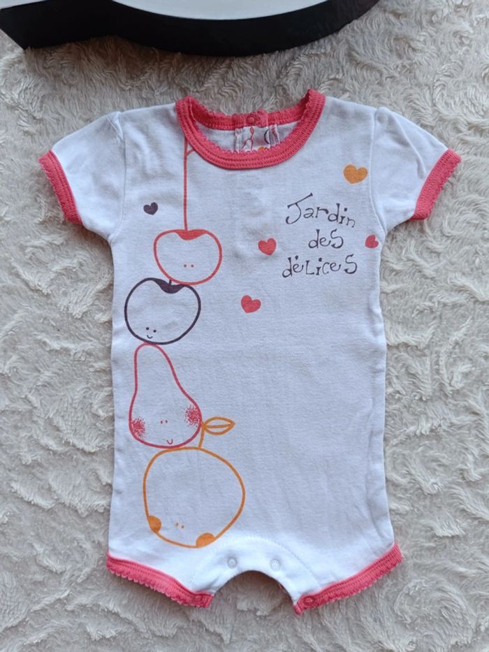 Barboteuse combinaison combi short Fille 3 mois Jardin des sens Fruits Kitchoun - photo numéro 2