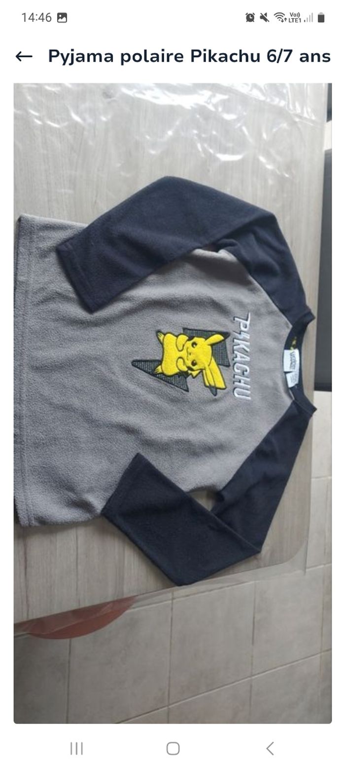 Pyjama polaire Pikachu taille 6/7 ans - photo numéro 2