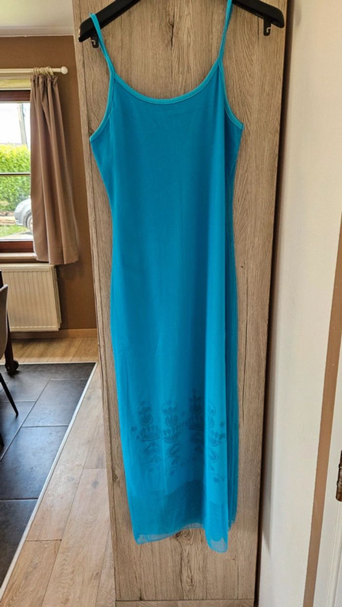 Robe longue bleu turquoise en voile doublée, made in France, TU - photo numéro 2