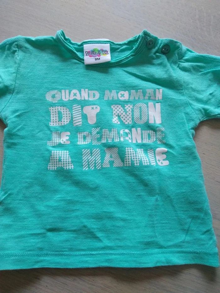 Tee-shirt vert clair 9 mois - photo numéro 2
