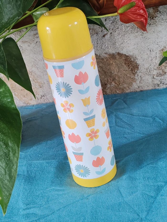 Thermos fleurs jaune et blanc