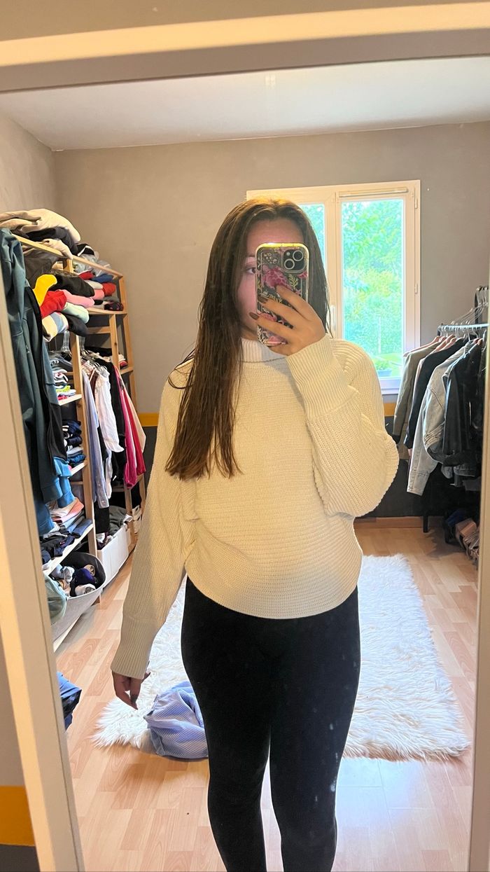 pull en maille col roulé blanc