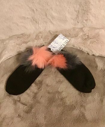 Paire de moufles noir taille unique avec pompons rose et gris Franz&lily (1223)