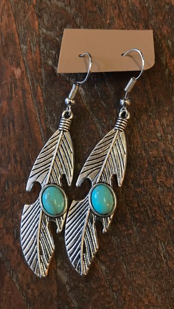 Boucles d’oreilles plumes et turquoise