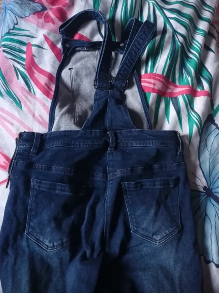 Salopette pantalon bleu en jeans - photo numéro 4
